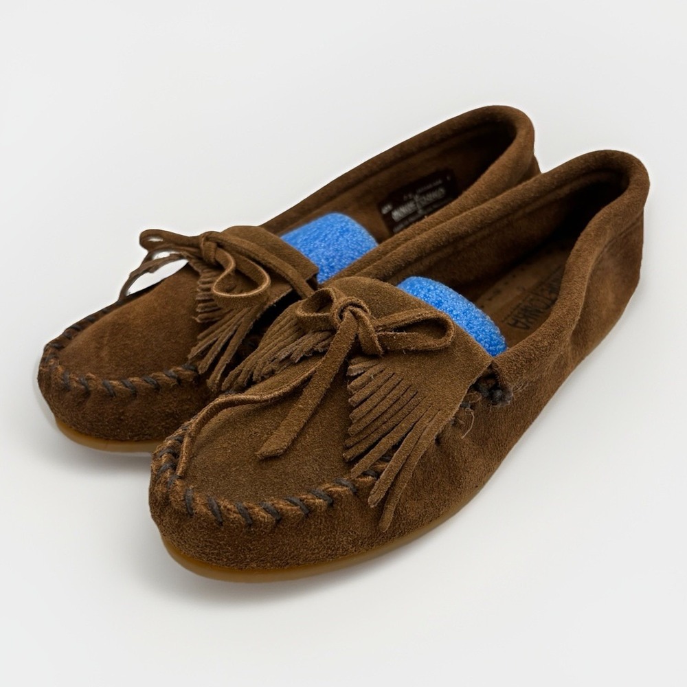 Minnetonka Moccasins 403 Women's Kilty Hardsole Moccasin‎ Dusty Brown Suede Sz 7